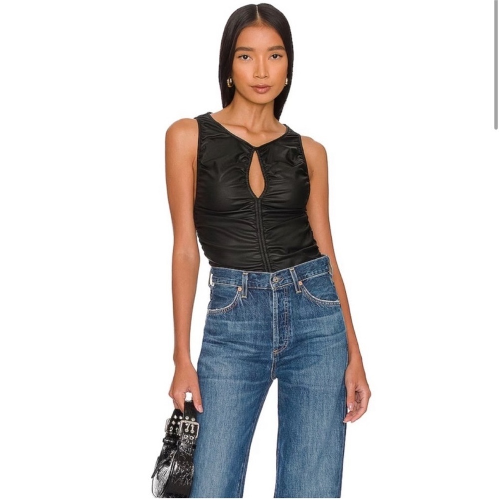 Free People Ride Along Faux Leather Top Womens Size Small